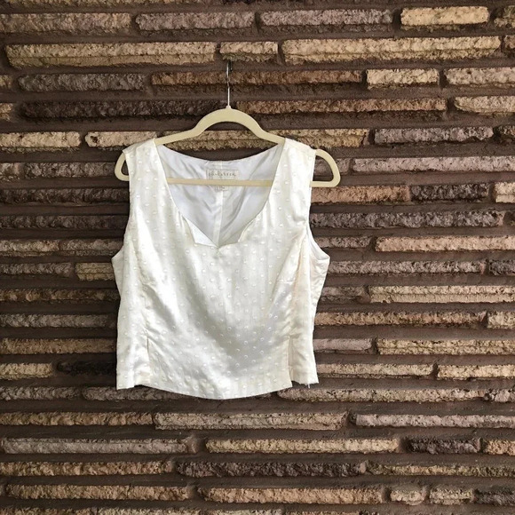 Doncaster Tops - Doncaster 100% Silk Ivory Polka Dot V Neck Formal Top Size 12